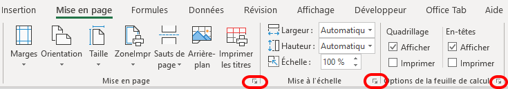 Excel - accès dialogue mise en page