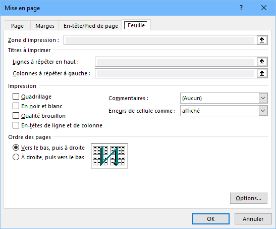 Excel - dialogue mise en page