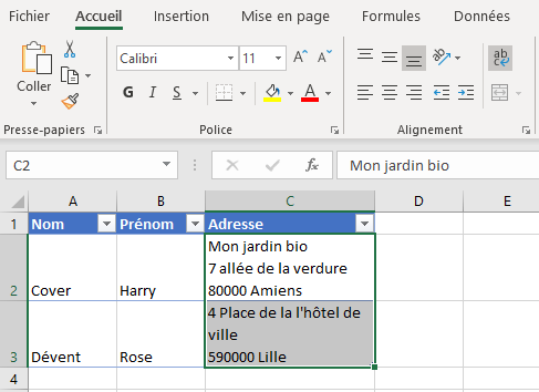 Excel - retours à la ligne