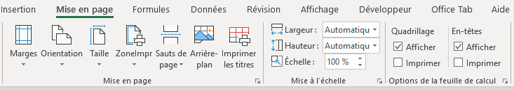 Excel - ruban mise en page