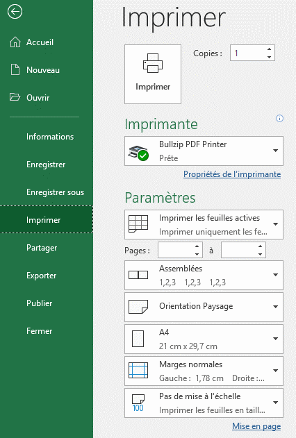 Excel - rubrique Imprimer