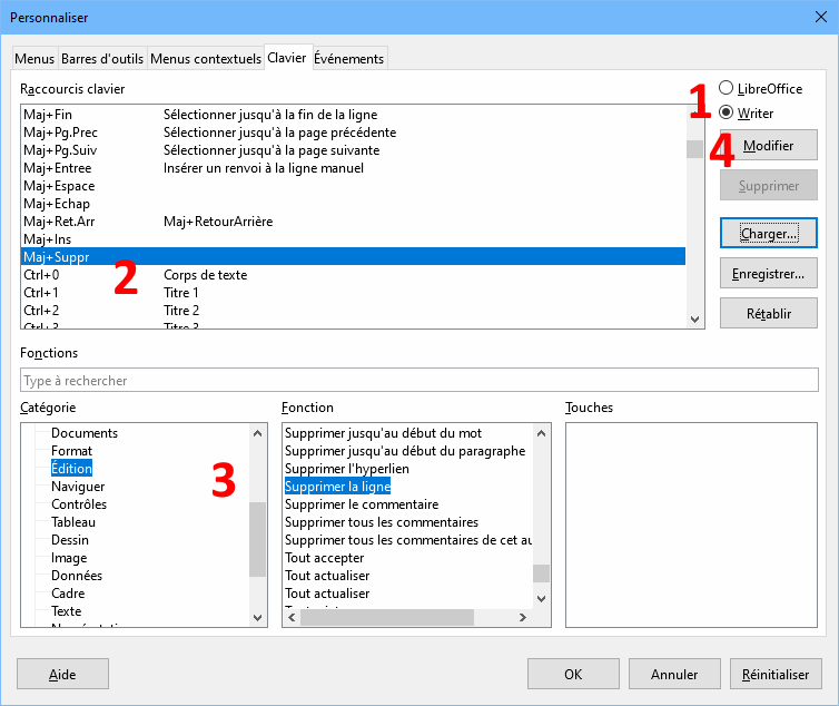 Créer un raccourci clavier dans LibreOffice Writer