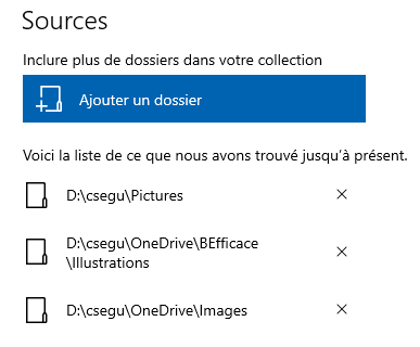 Paramétrage des dossiers sources dans Microsoft Photos