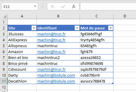 Mots de passe dans un fichier