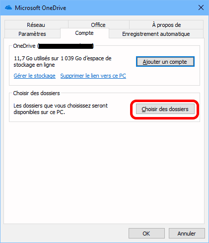 Paramètres de compte OneDrive