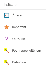 liste des indicateurs de OneNote gratuit