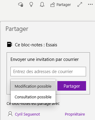 OneNote partager bloc-notes