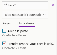 La recherche par indicateur dans OneNote pour Windows 10