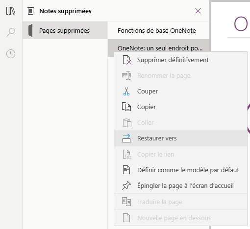 Restaurer une page supprimée dans OneNote