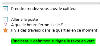 Texte avec indicateurs dans OneNote