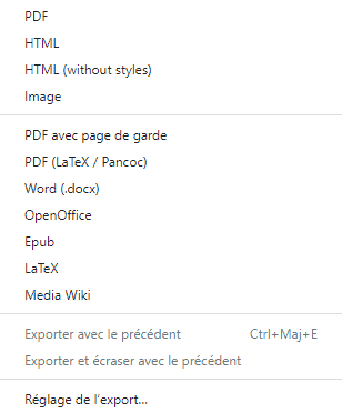 Le menu Exporter de Typora