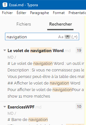 Recherche globale de texte avec Typora