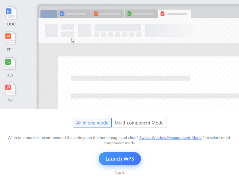 Choix du mode d'affichage des documents dans WPS Office à l'instllation