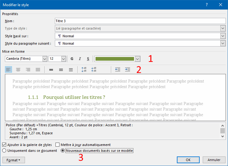 Word - boîte de dialogue Modifier le style