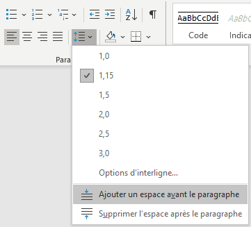 Word - ajouter un espace avant le paragraph