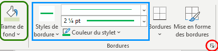 bordures et trames d'un tableau