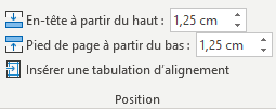 commandes position en-tête et pied de page