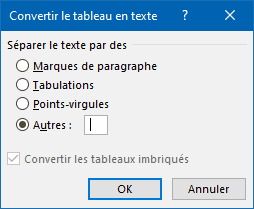 convertir un tableau Word en texte