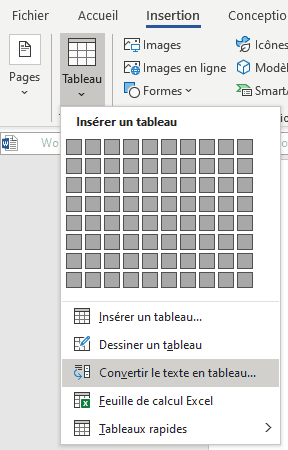 Word-convertir-texte-en-tableau Word