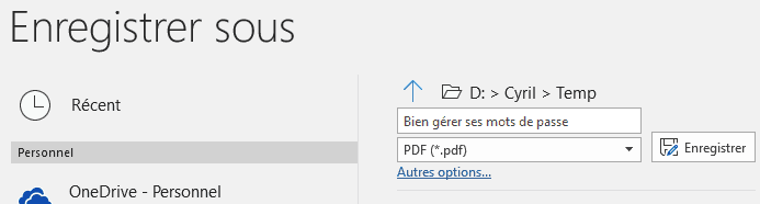 Word - enregistrer en PDF