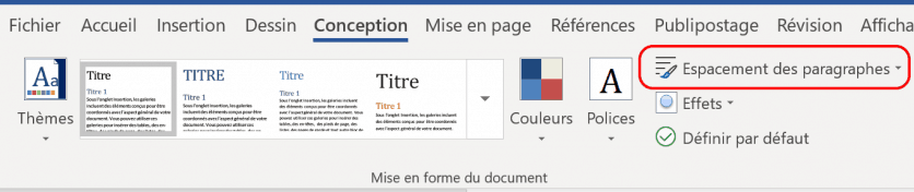 Bouton espacement des paragraphes dans Word