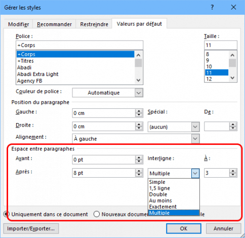 Réglage de l'Interligne et de l'espacement des paragraphes dans Word