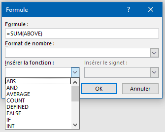 Saisie d'une formule dans Word