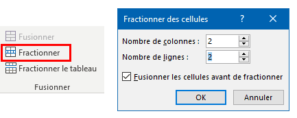 fractionner une cellule de tableau Word