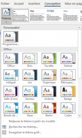 liste des thèmes de Word