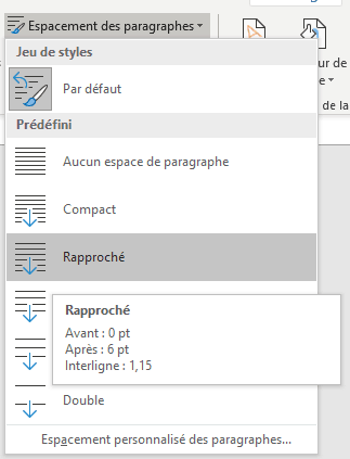 Word - liste espacement des paragraphes