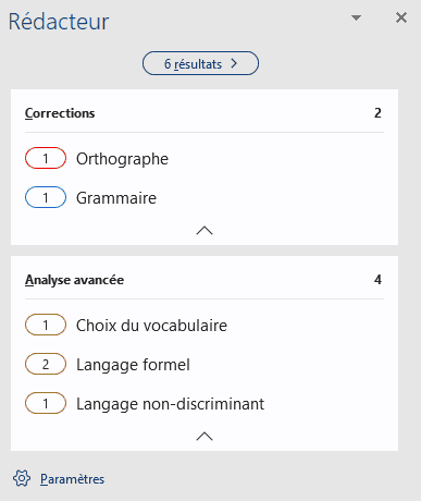 Word - panneau Rédacteur