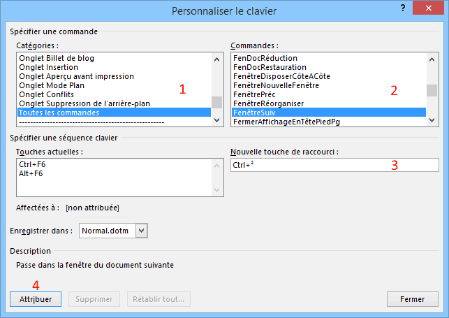 Créer un raccourci clavier dans Word