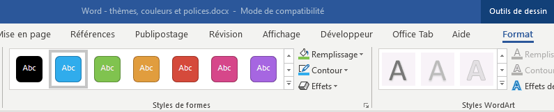 ruban contextuel Format des outils de dessin de Word