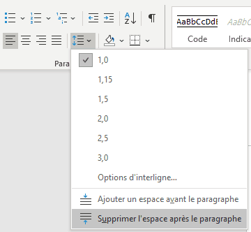 Word - supprimer l'espace après le paragraphe