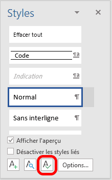 Volet des styles de Word